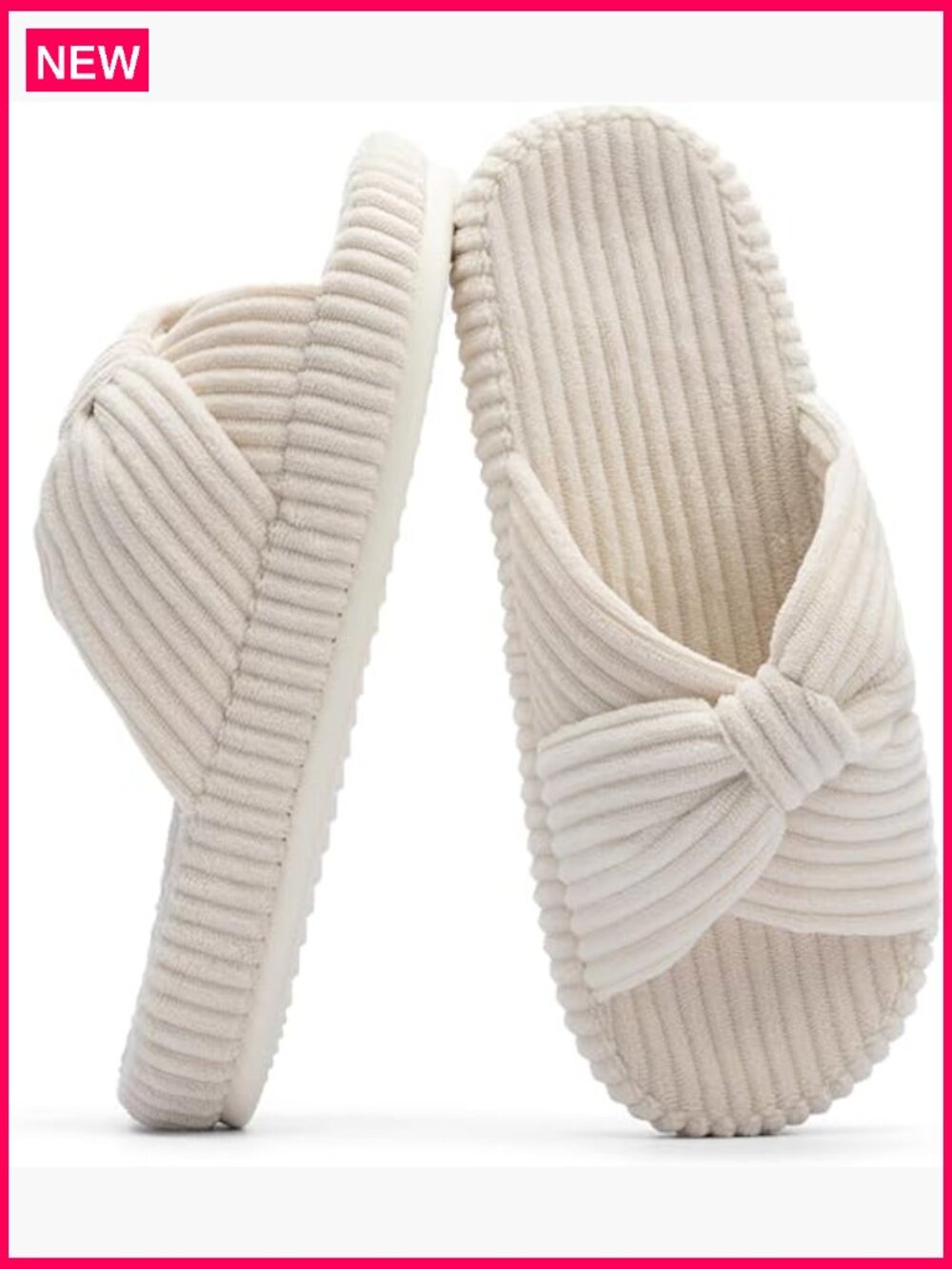 Memory Foam House Slippers Corduroy Bow Crossbands Comfy Gift